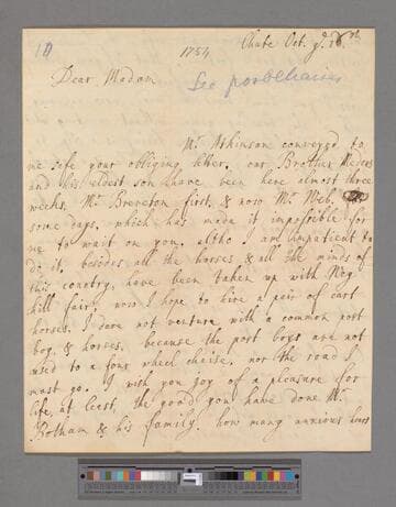Medows, Jemima (Montague), Lady. Letter to Elizabeth (Robinson) Montagu