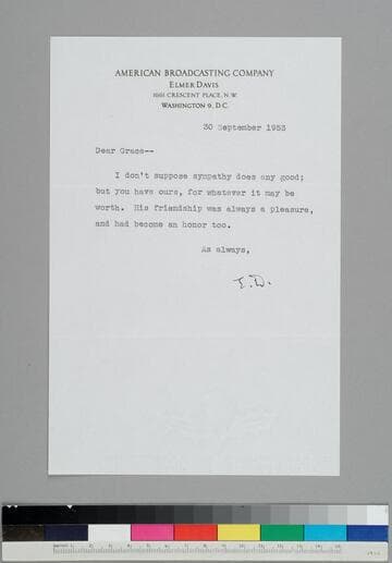 Elmer Davis, fellow Rhodes scholar of EPH's, writer, and news analyst during World War II, writes to EPH